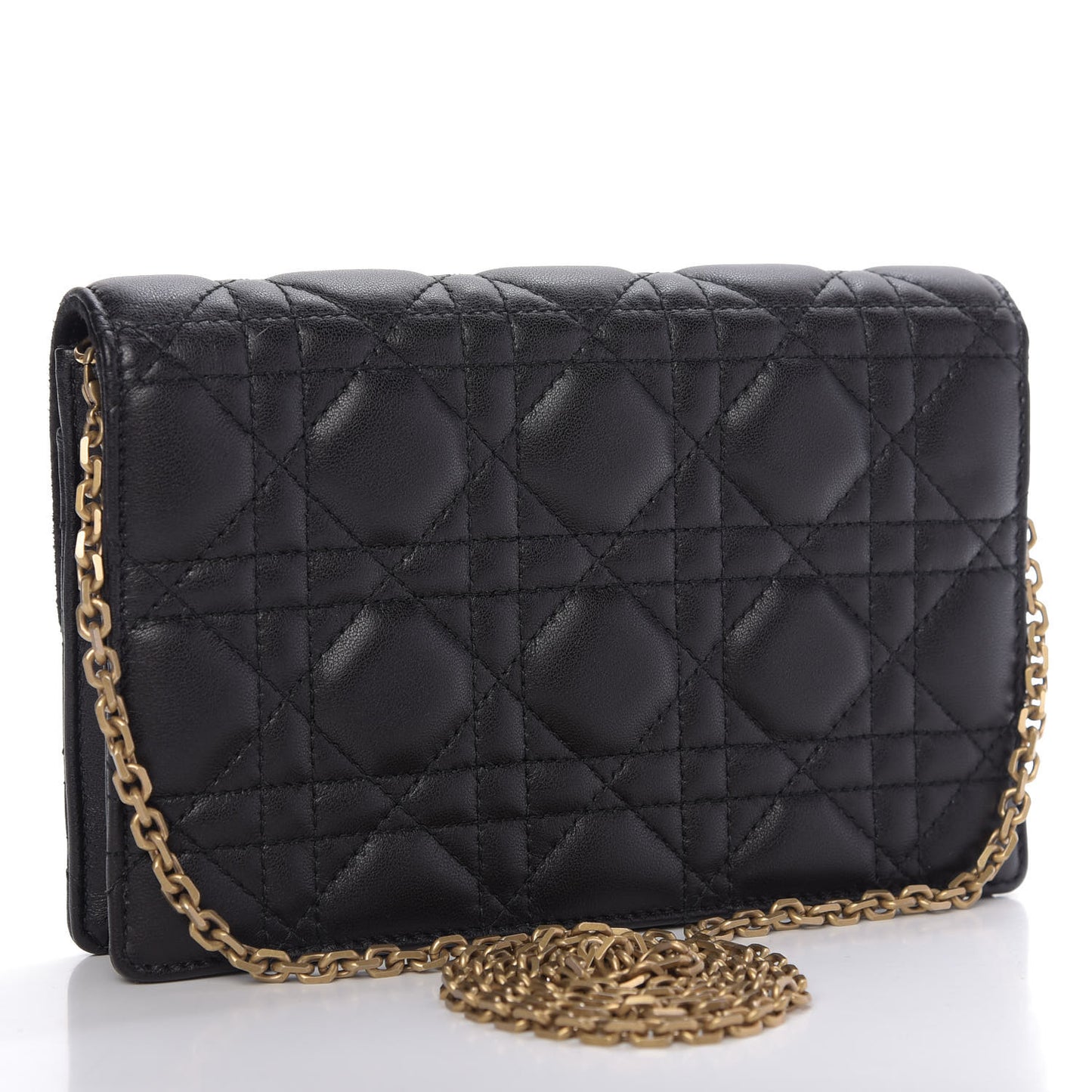 Lambskin Cannage Dioraddict Wallet on Chain Clutch Black