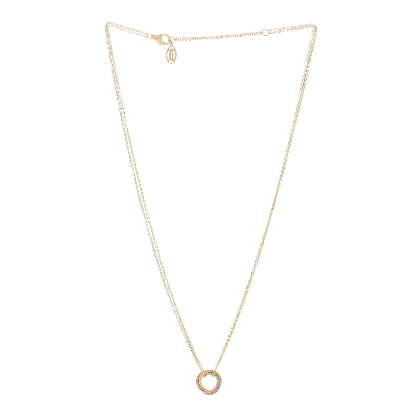 18K Pink Yellow White Gold Trinity Double Chain Pendant Necklace