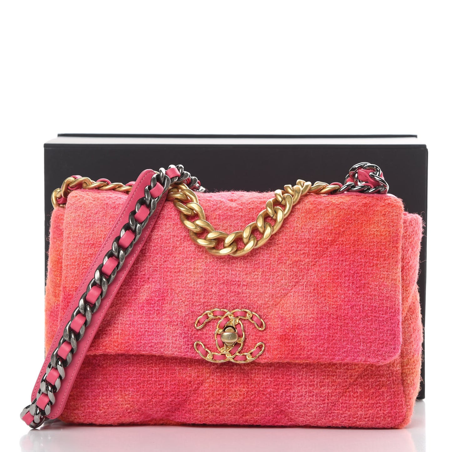 Tweed Quilted Medium Chanel 19 Flap Coral Pink