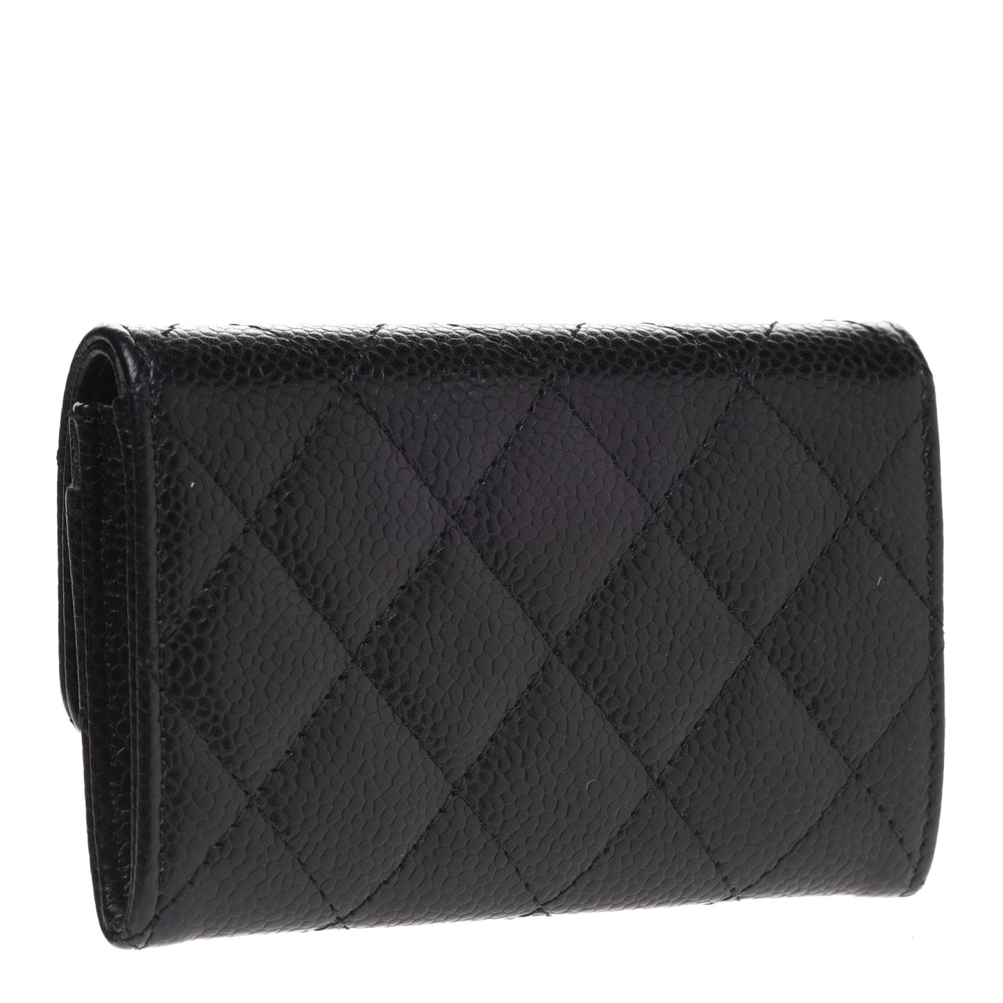 Caviar Quilted Flap Card Holder Black