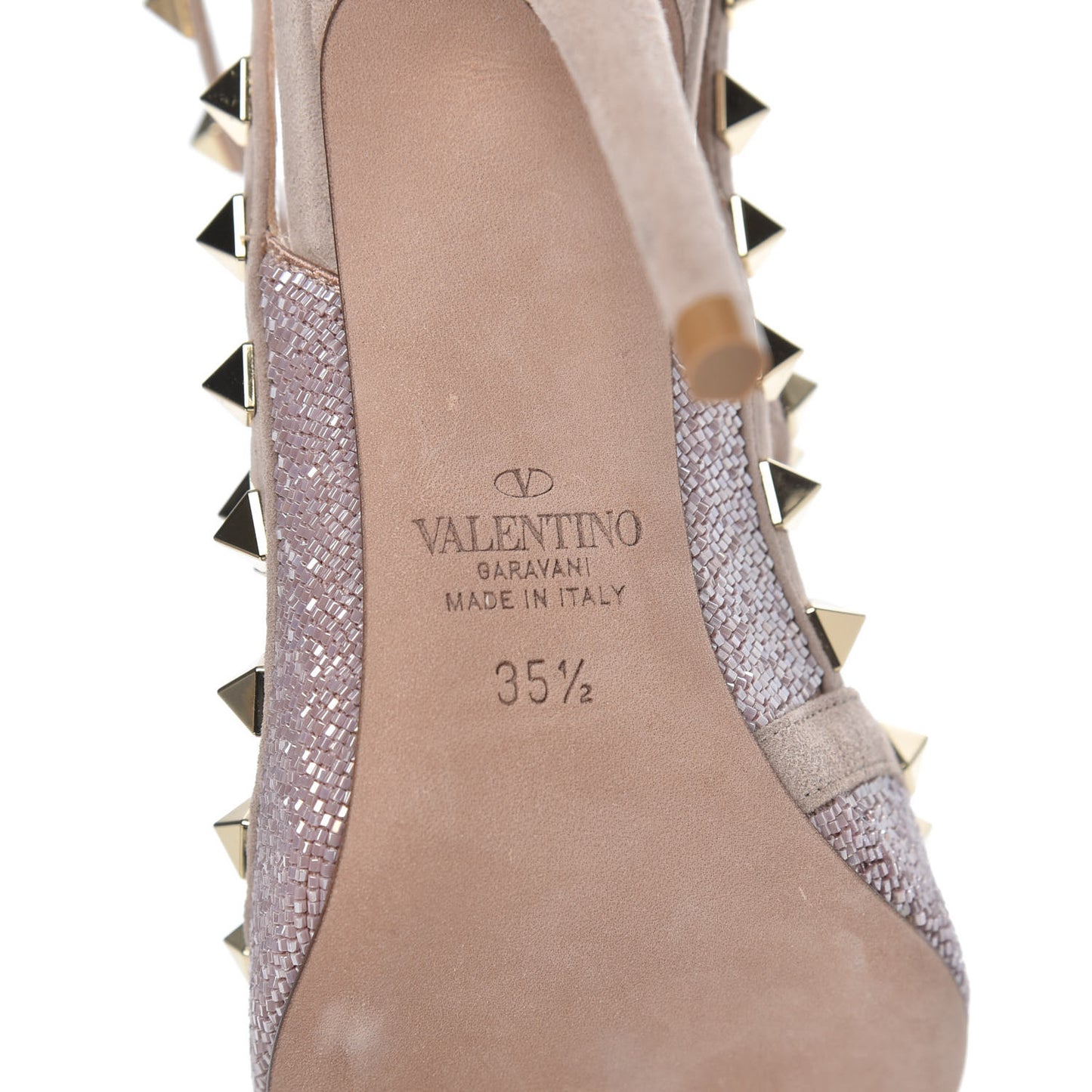 Suede Beaded Rockstud Ankle Strap 100mm Pumps 35.5 Poudre
