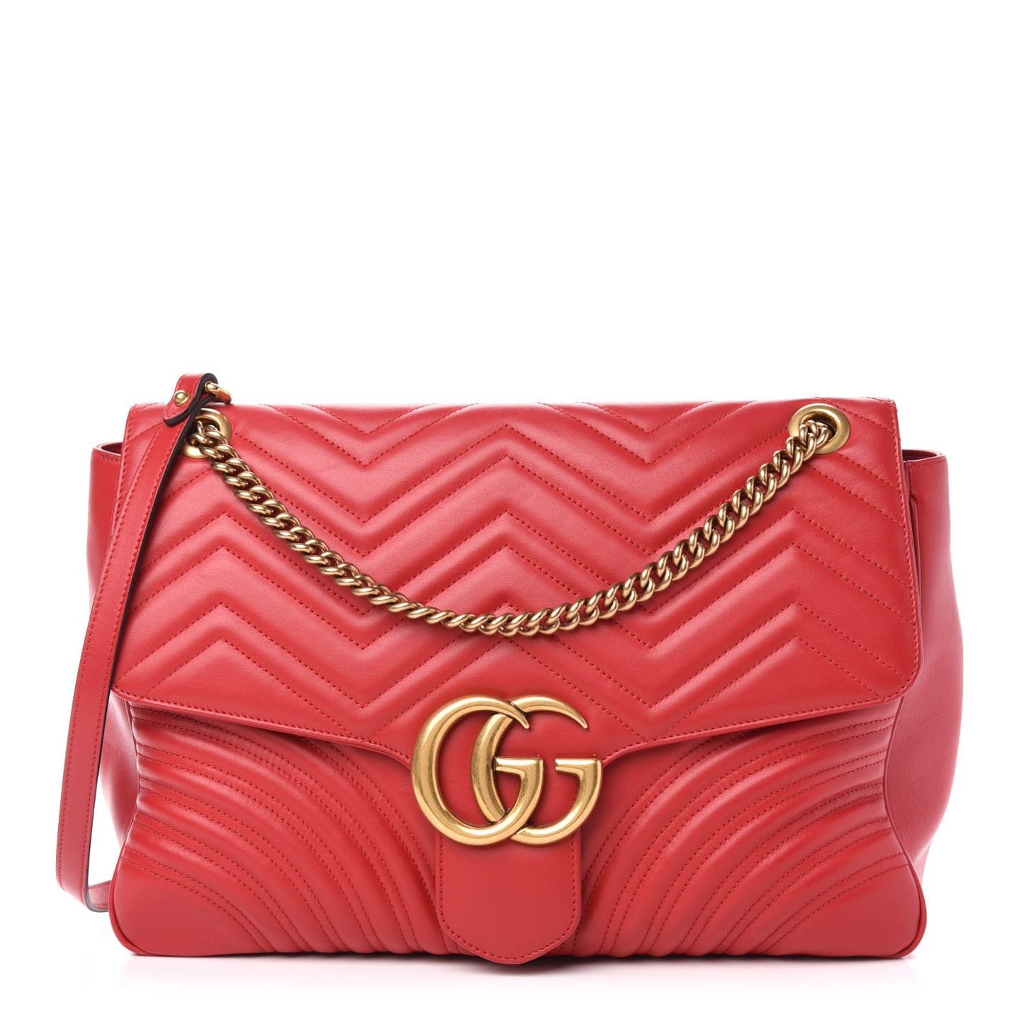 Calfskin Matelasse Large GG Marmont Shoulder Bag Hibiscus Red
