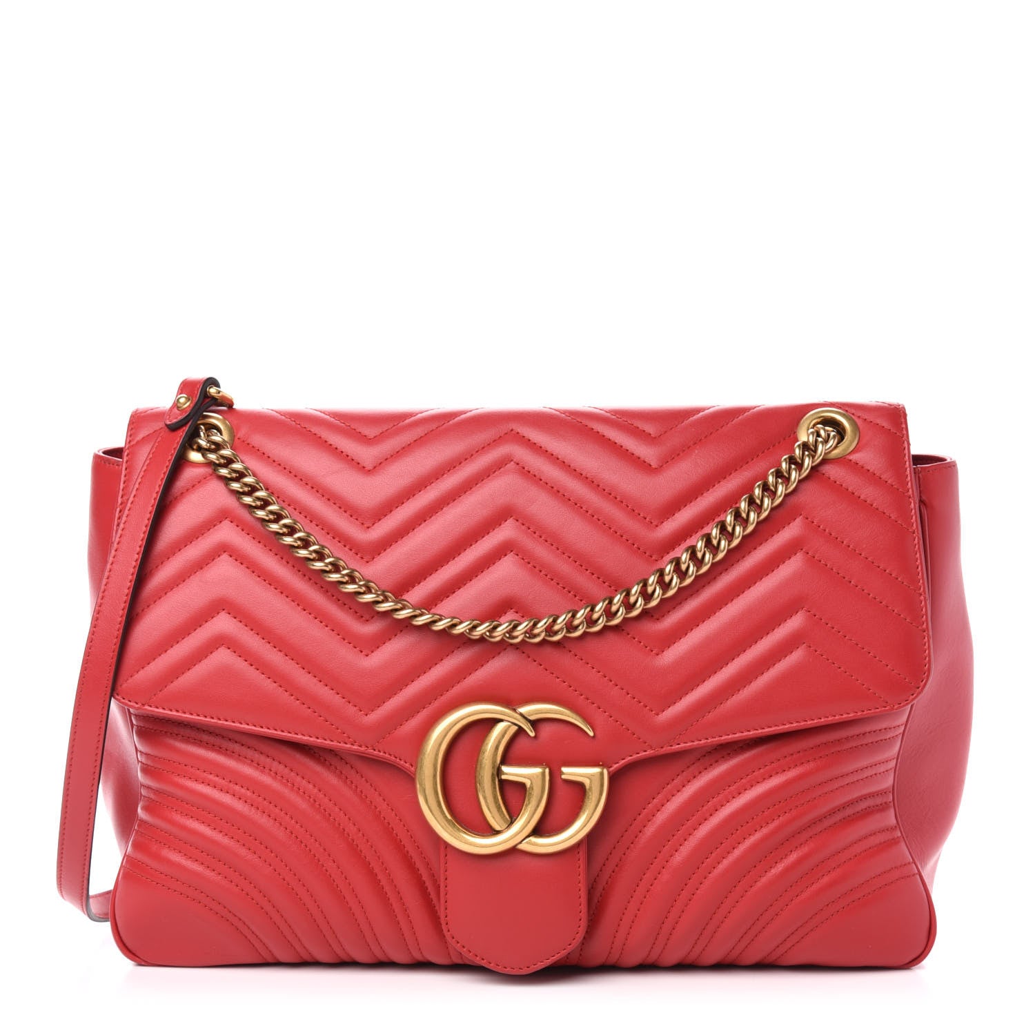 Gucci Calfskin Matelasse Large GG Marmont Shoulder Bag Hibiscus Red 1 of 15