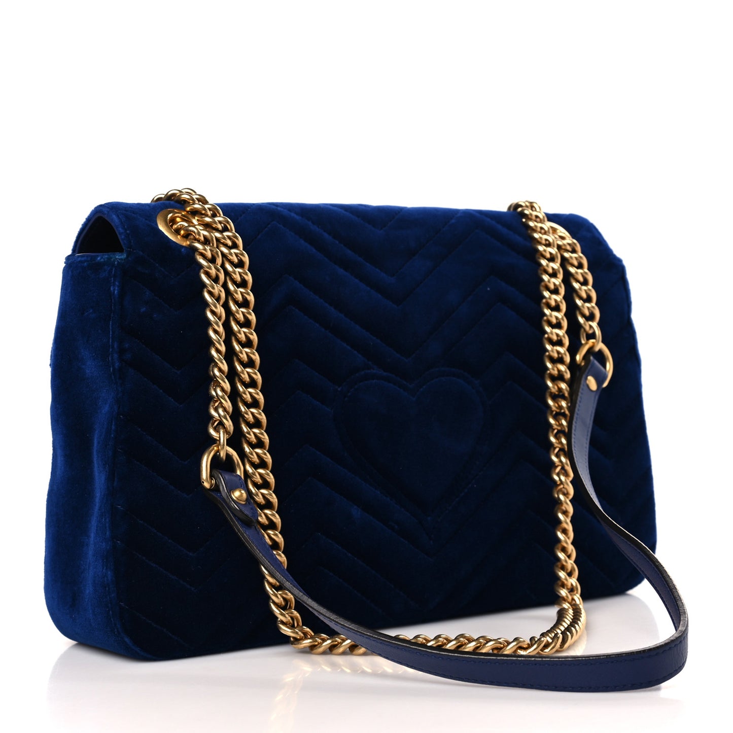 Velvet Matelasse Medium GG Marmont Shoulder Bag Cobalt Blue