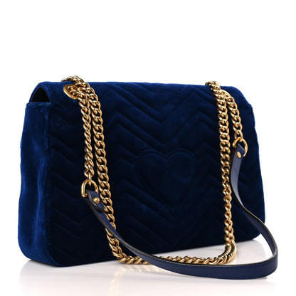 Gucci Velvet Matelasse Medium GG Marmont Shoulder Bag Cobalt Blue 3 of 9