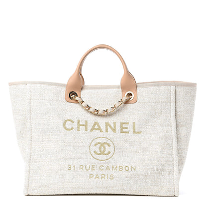 Chanel Canvas Large Deauville Tote Light Beige 1 of 12