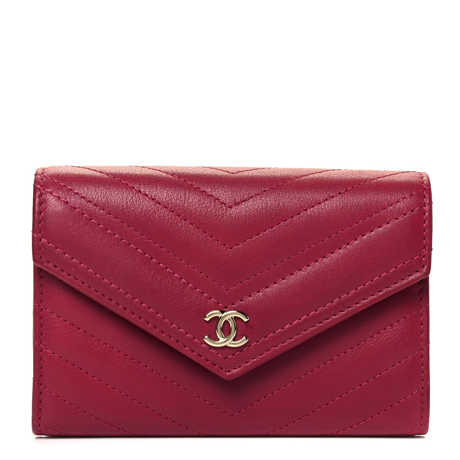 Chanel Calfskin Chevron Quilted Compact Flap Wallet Dark Pink 1 of 8