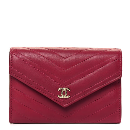 Chanel Calfskin Chevron Quilted Compact Flap Wallet Dark Pink 1 of 8