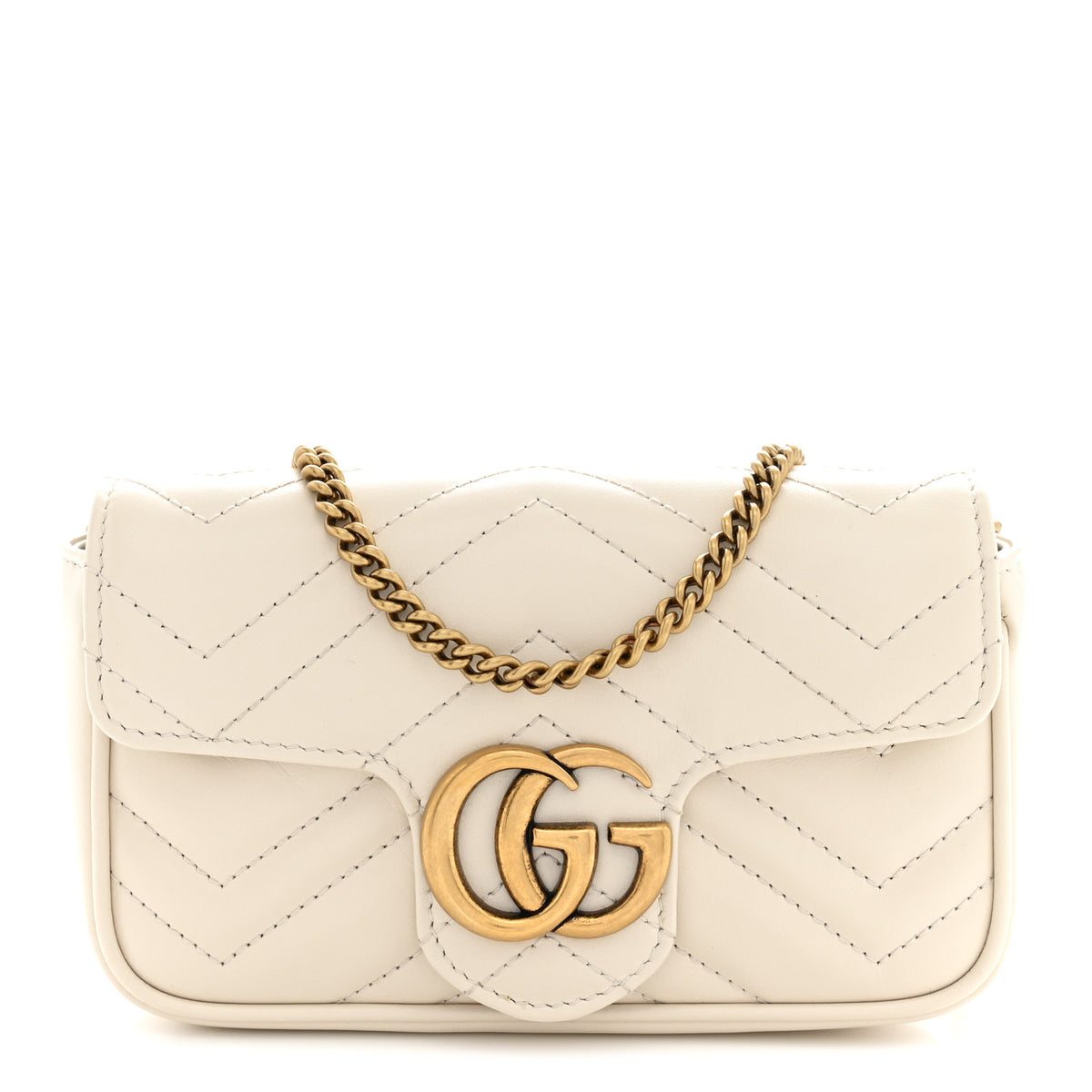 Calfskin Matelasse Super Mini GG Marmont Shoulder Bag White