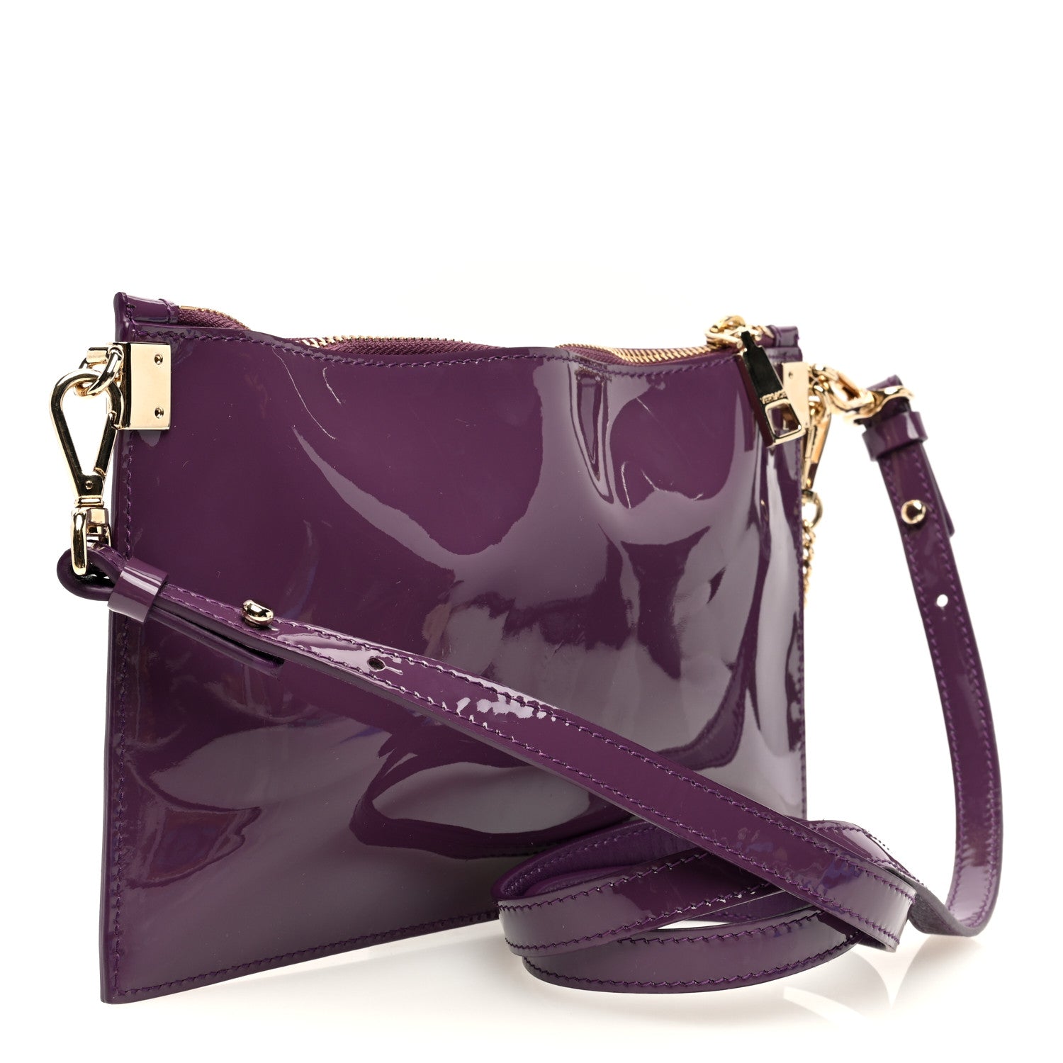 Versace Patent Medusa Clutch Pouch With Strap Purple 3 of 9