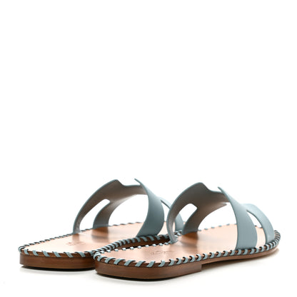 Hermes Box Calfskin Braided Oran Sandals 38 Vert D'Eau 4 of 9