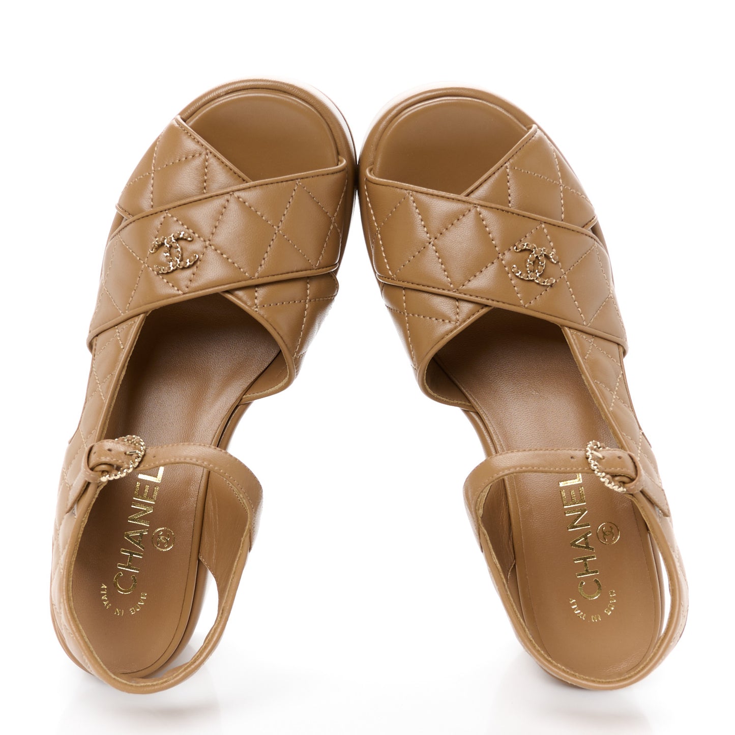 Lambskin Quilted CC Platform Sandals 39.5 Beige