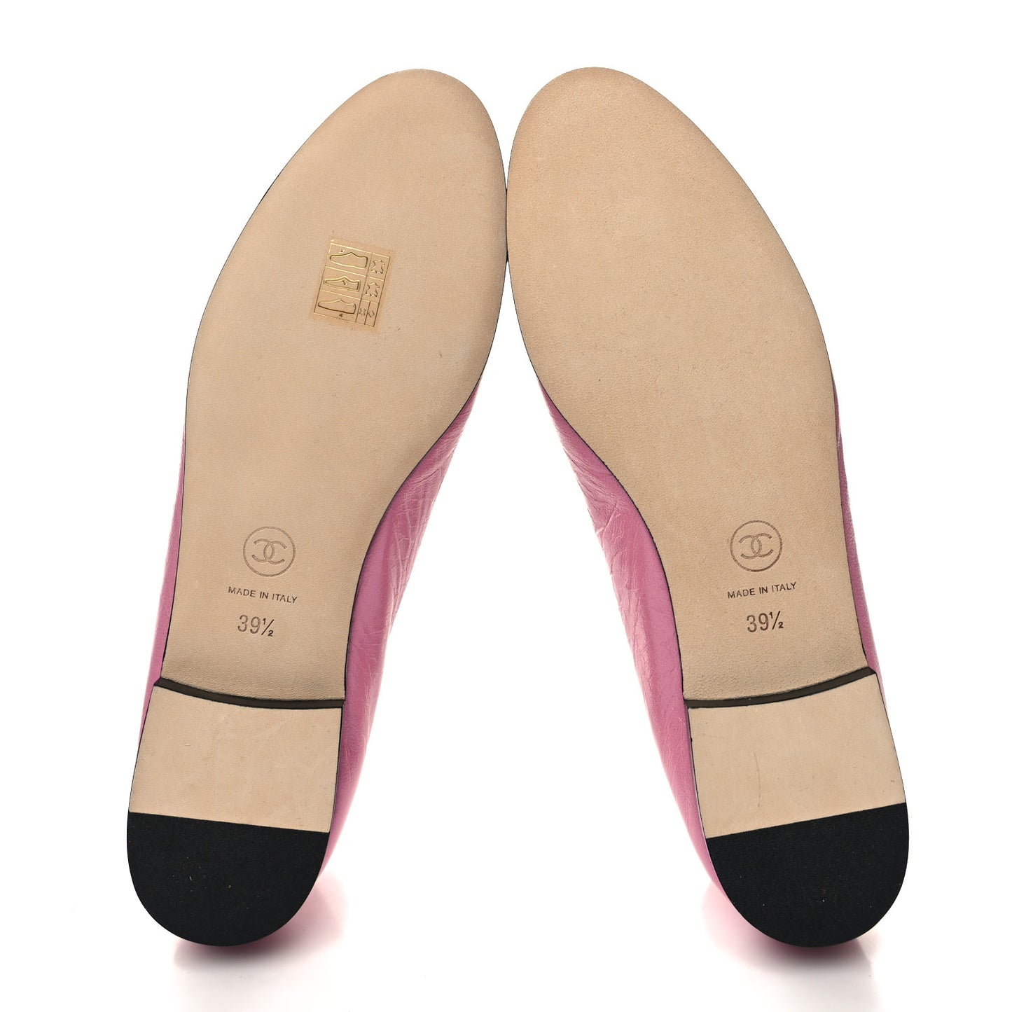 Laminated Crumpled Lambskin Cap Toe CC Ballerina Flats 39.5 Pink Black
