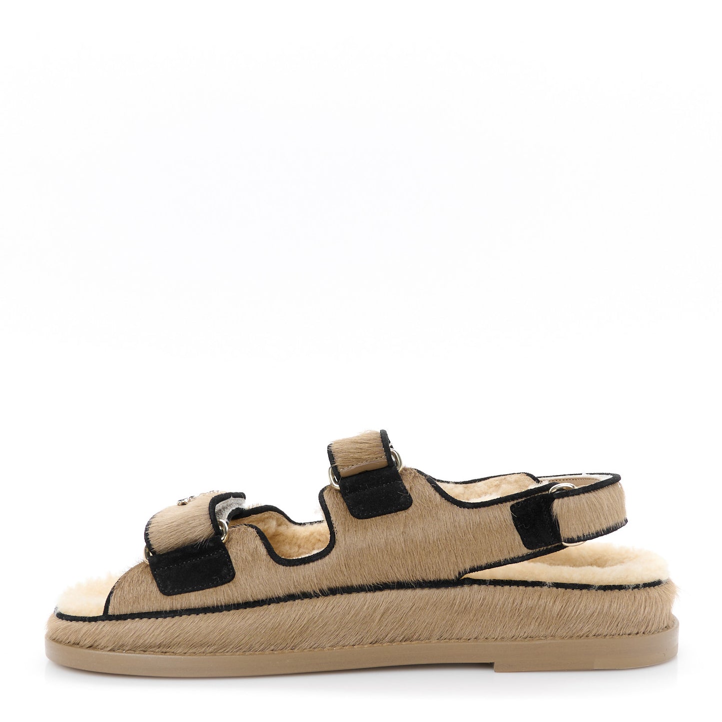 Calf Hair Suede Shearling Dad Sandals 37.5 Beige