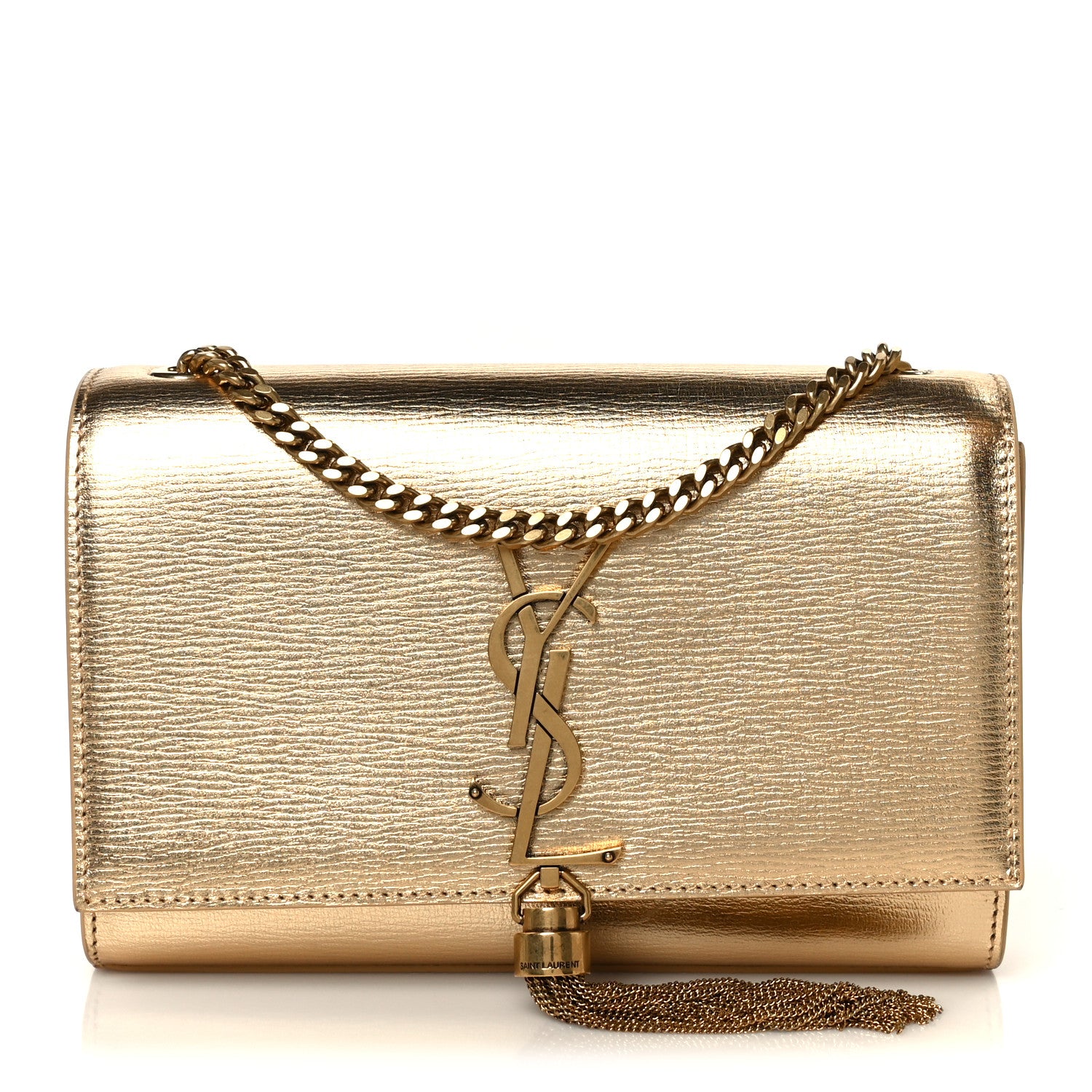 Saint Laurent Metallic Calfskin Small Classic Monogram Kate Tassel Satchel Gold 1 of 11