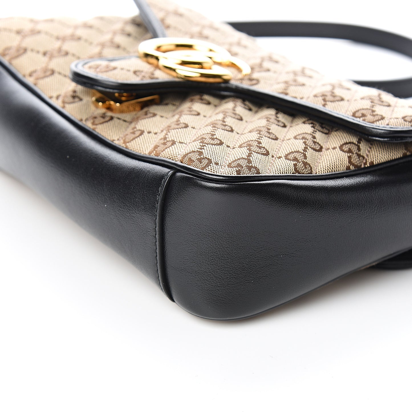 Monogram Matelasse Diagonal Small GG Marmont Shoulder Bag Beige Black