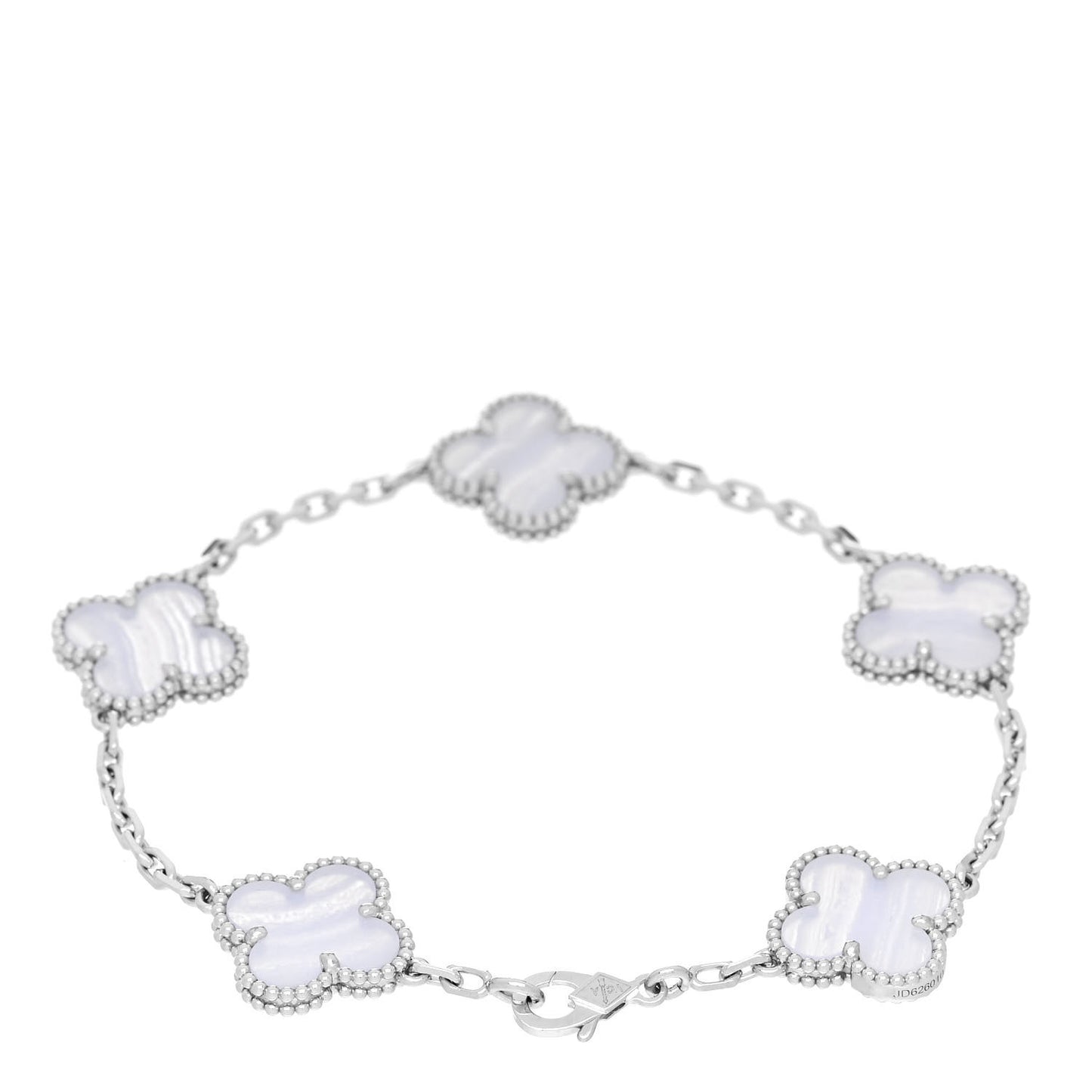 18K White Gold Chalcedony 5 Motifs Vintage Alhambra Bracelet