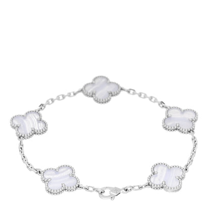 Van Cleef & Arpels 18K White Gold Chalcedony 5 Motifs Vintage Alhambra Bracelet 2 of 5
