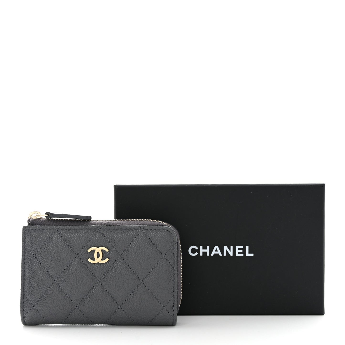 Caviar Quilted Zipped Key Holder Case Gray