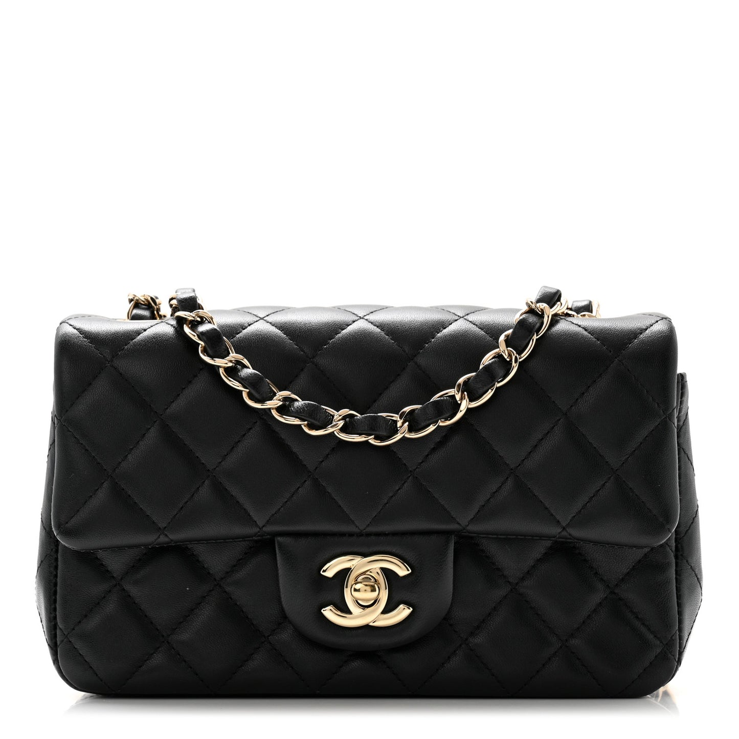 Lambskin Quilted Mini Rectangular Flap Black