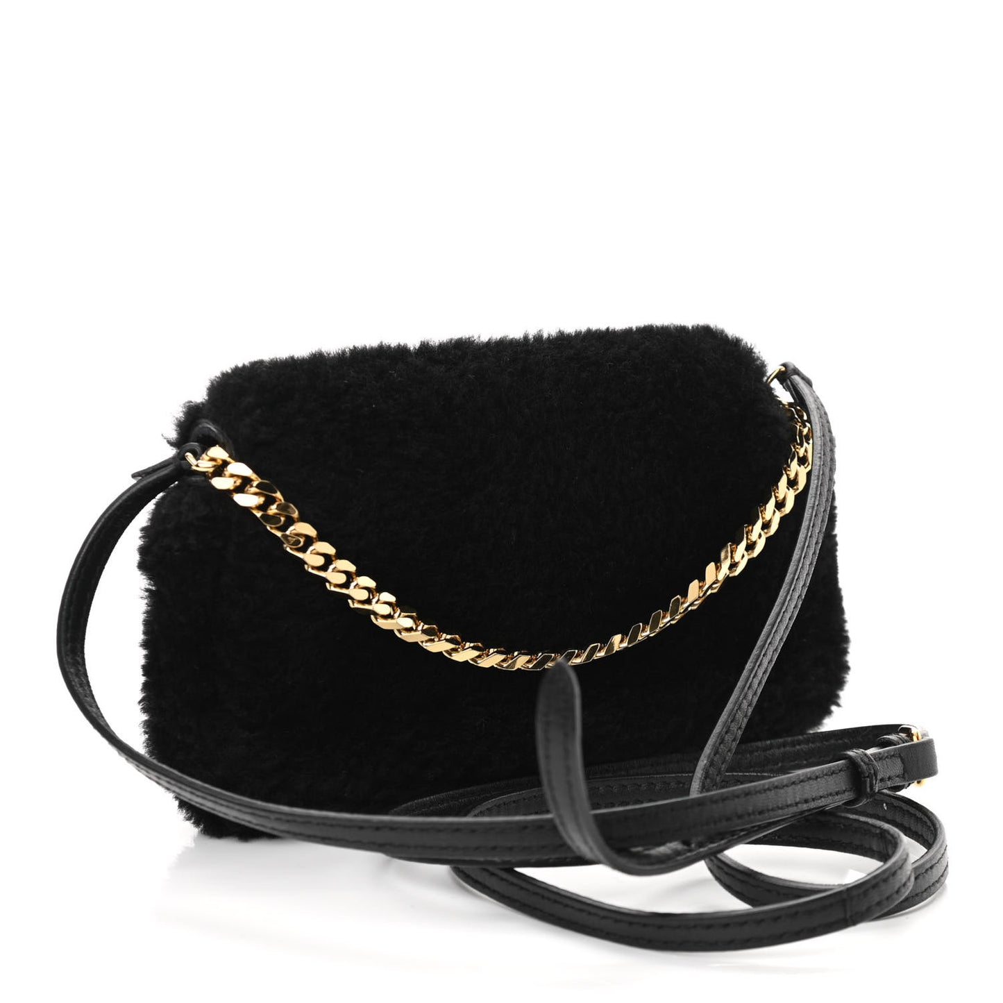 Shearling Shiny Nappa Micro Baguette Black