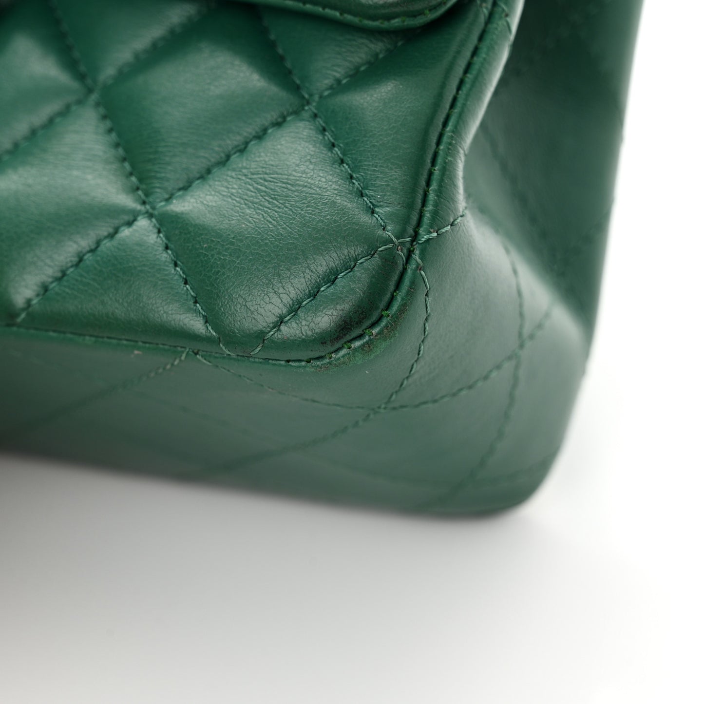 Lambskin Quilted Mini Rectangular Flap Dark Green