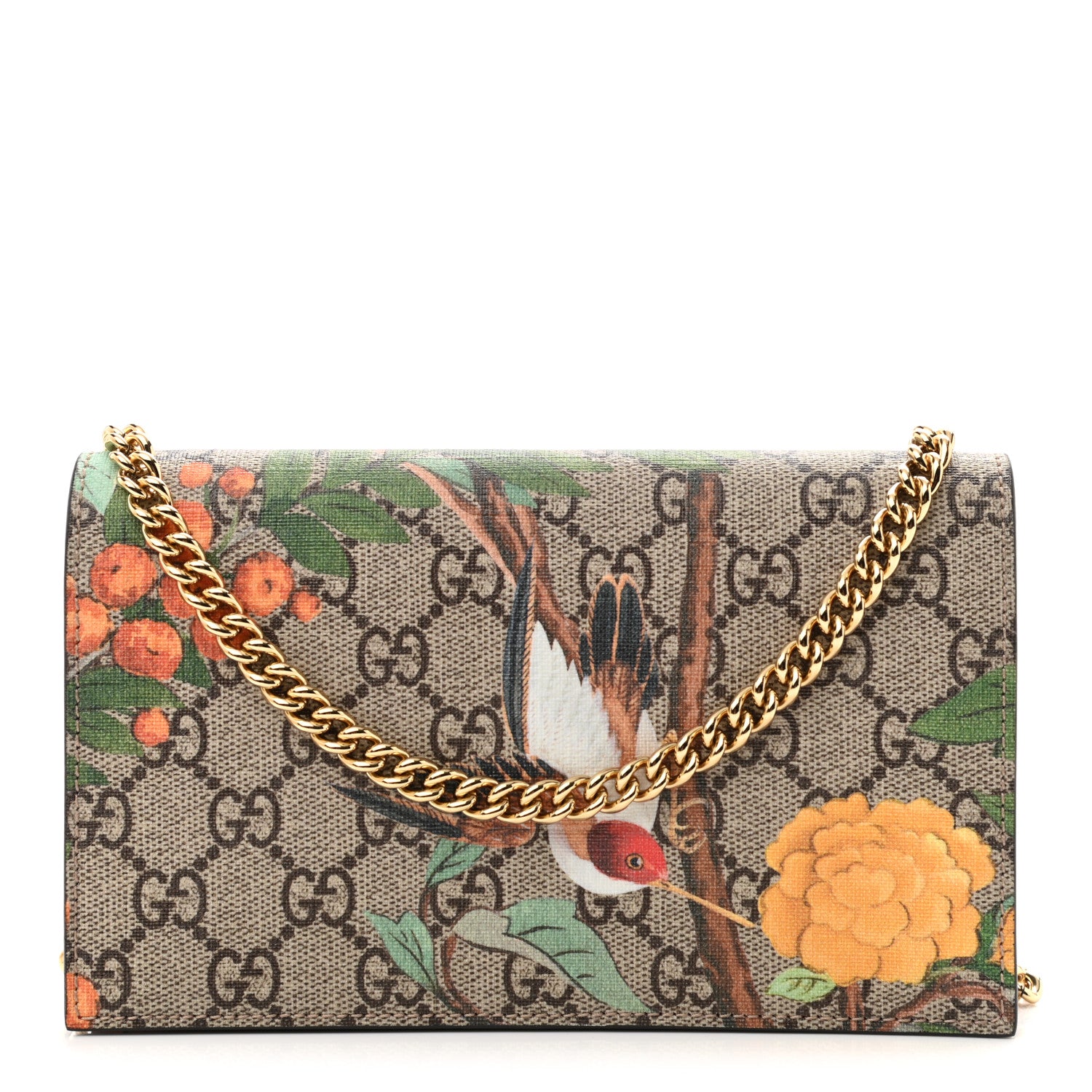 Gucci GG Supreme Monogram Tian Chain Wallet Beige Multicolor Red 1 of 10