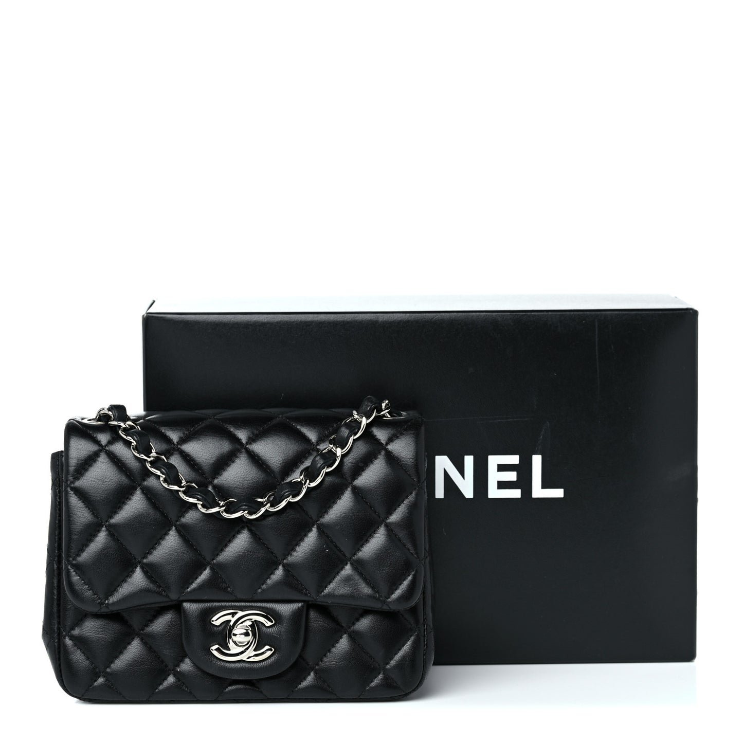 Lambskin Quilted Mini Square Flap Black