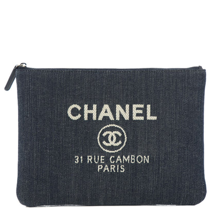 Chanel Denim Large Deauville Pouch Dark Blue 1 of 8