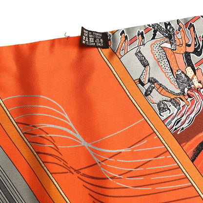 Hermes Silk Carre En Carres Maxi Twilly Orange Gris Vieil Or 5 of 5