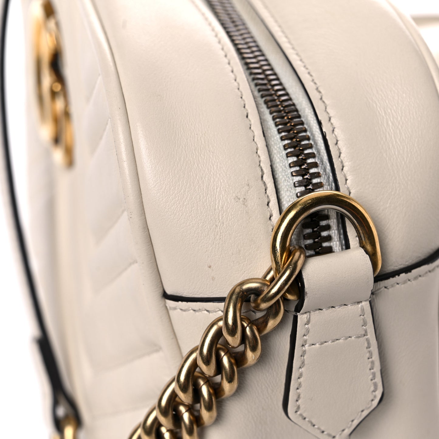 Calfskin Matelasse Small GG Marmont Chain Shoulder Bag White