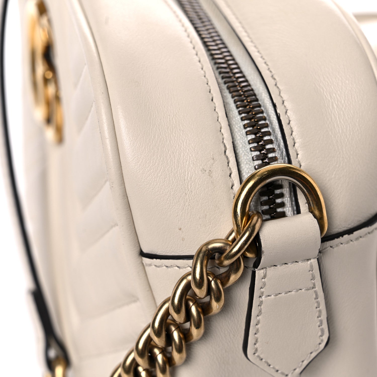 Gucci Calfskin Matelasse Small GG Marmont Chain Shoulder Bag White 13 of 19