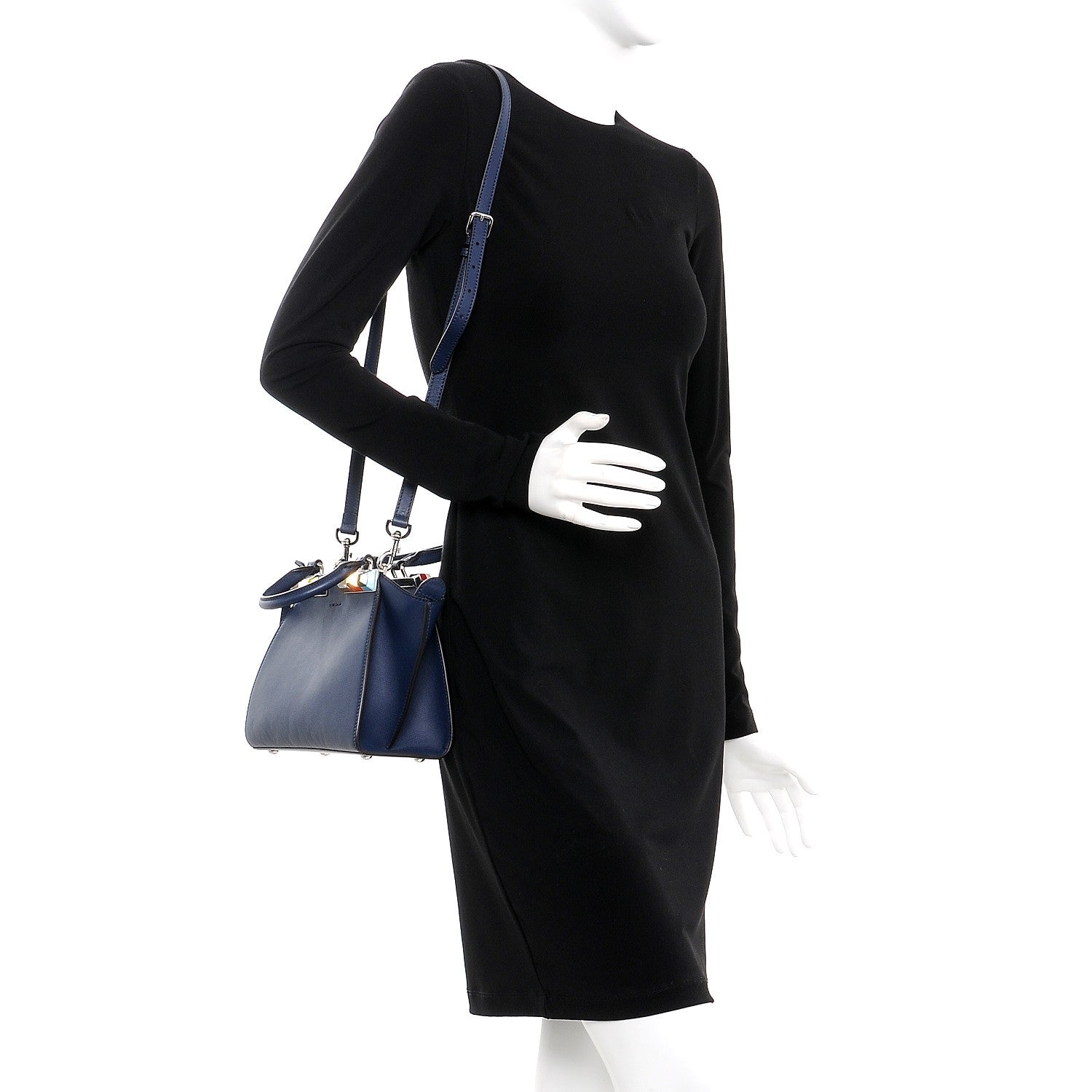 Fendi Vitello Dolce Studded Mini 3Jours Tote Blueberry Multicolor 2 of 7
