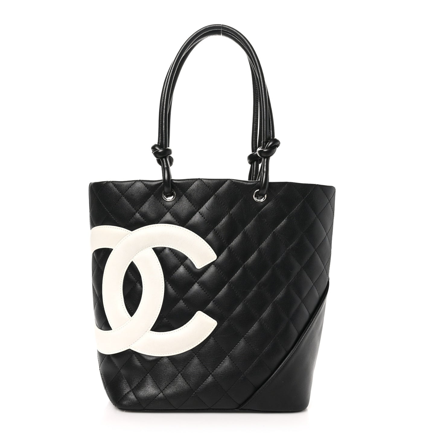 Calfskin Quilted Medium Cambon Tote Black White