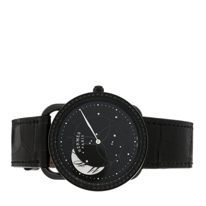 Hermes PVD Stainless Steel Alligator Black Diamond 36mm Arceau Ronde Des Heures Quartz Watch Noir 3 of 8