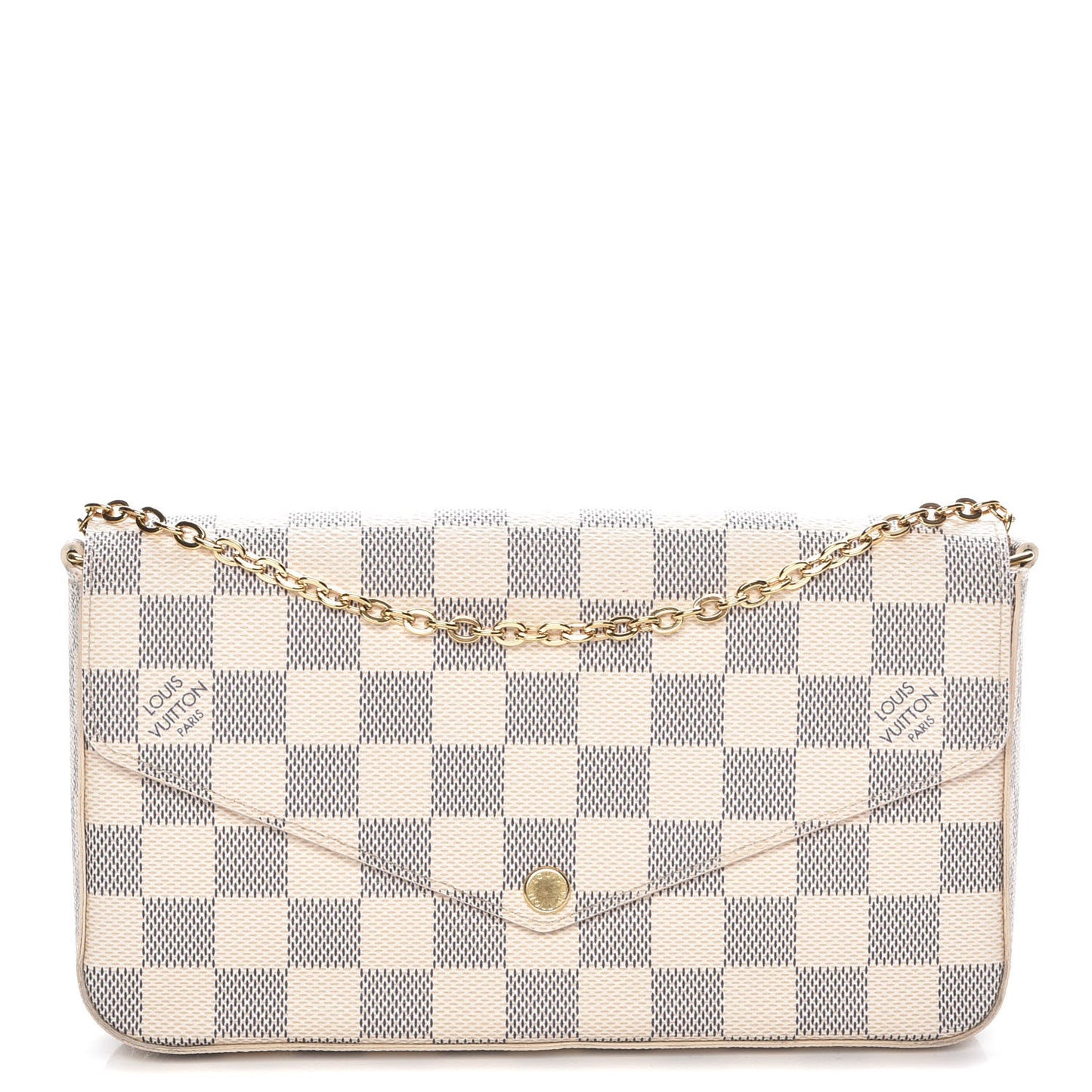 Damier Azur Pochette Felicie Chain Wallet Rose Ballerine