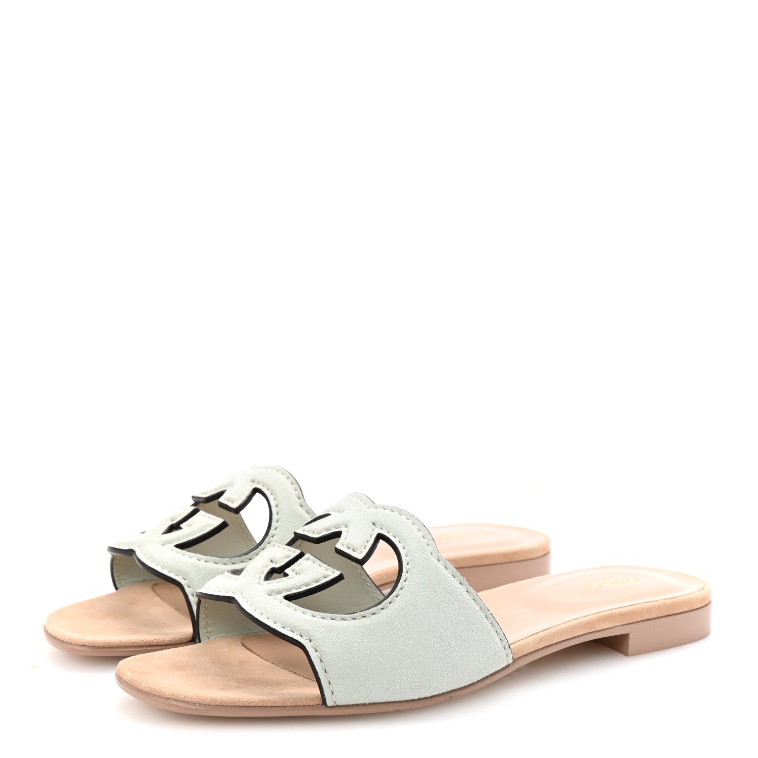 Gucci Kid Scamosciato Interlocking G Cut Out Slide Sandals 37.5 Salvy Green 4 of 9