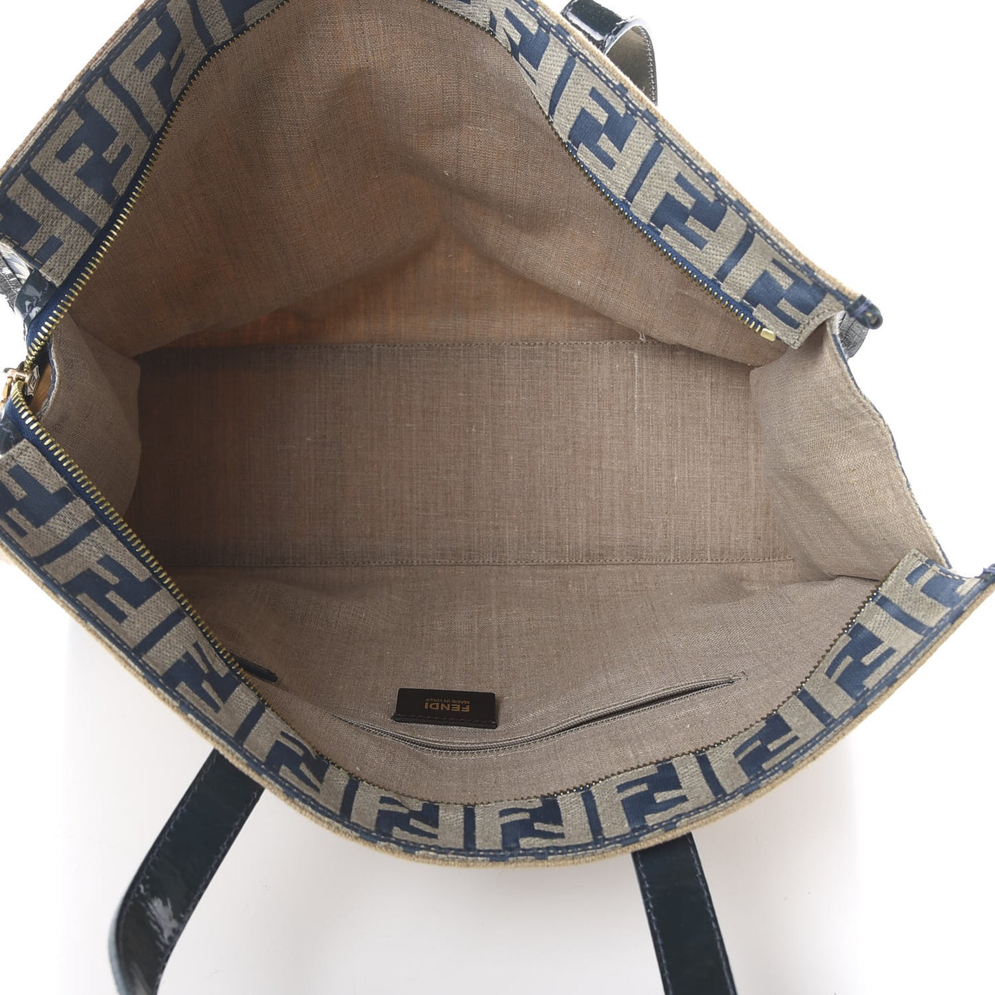 Linen Patent FF Shopping Tote Blue