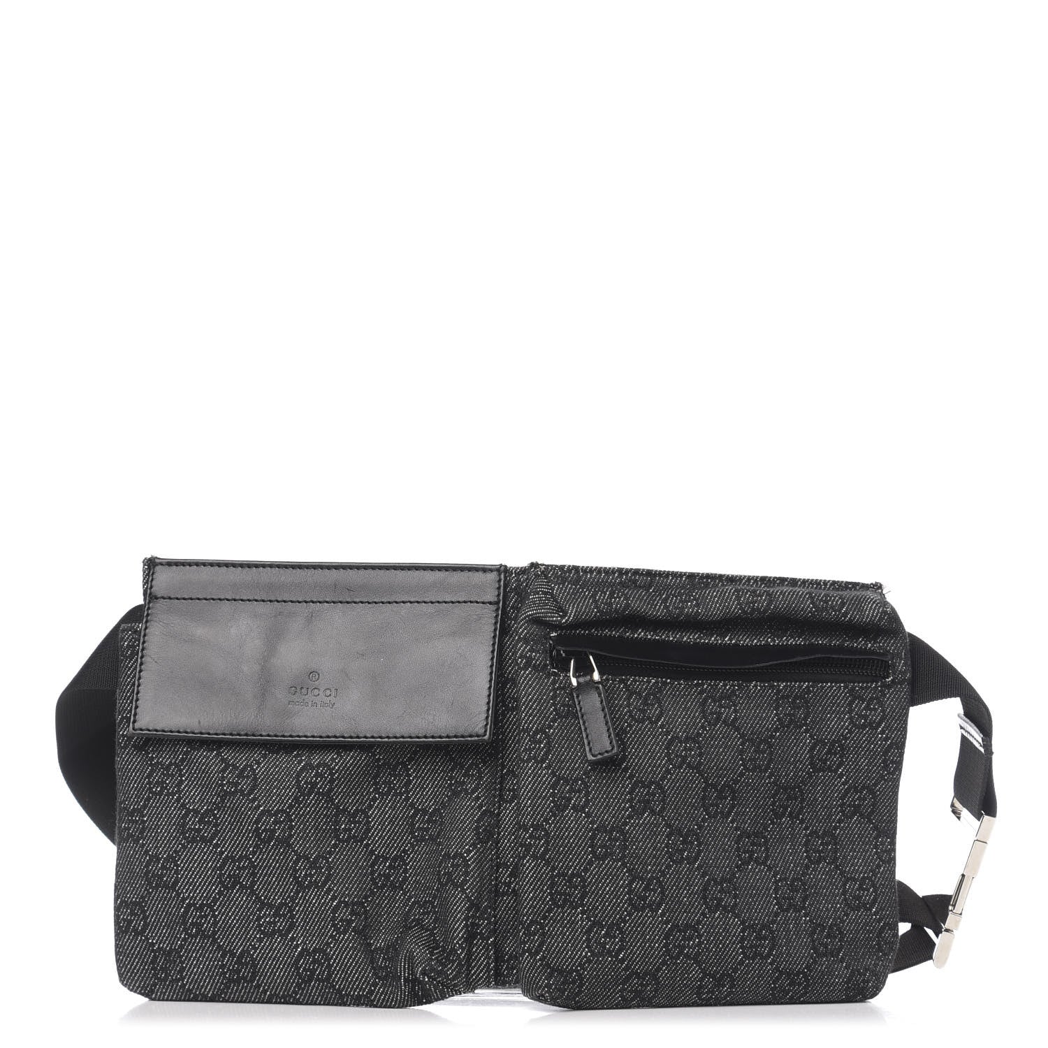 Gucci Denim Monogram Double Pocket Belt Bag Black 1 of 10