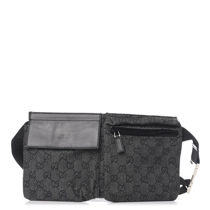 Gucci Denim Monogram Double Pocket Belt Bag Black 1 of 10