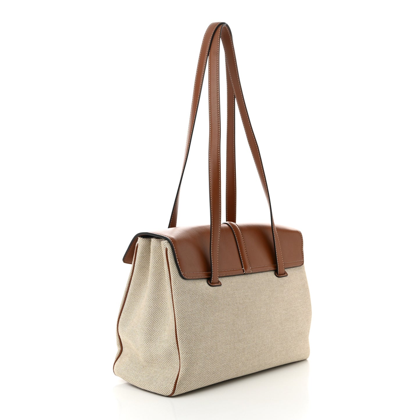 Canvas Calfskin Medium Soft 16 Top Handle Bag Tan White