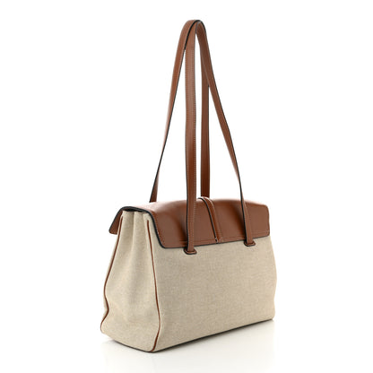 Celine Canvas Calfskin Medium Soft 16 Top Handle Bag Tan White 3 of 10