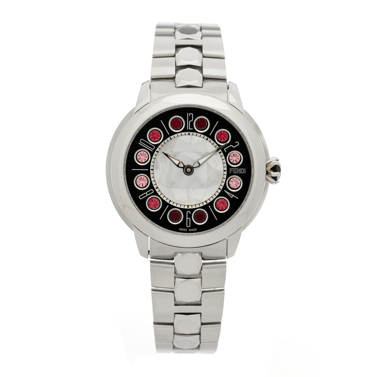 Stainless Steel Mother of Pearl Topaz Spinel 38mm Ishine Rotating Gem Two Tone Quartz Watch Black