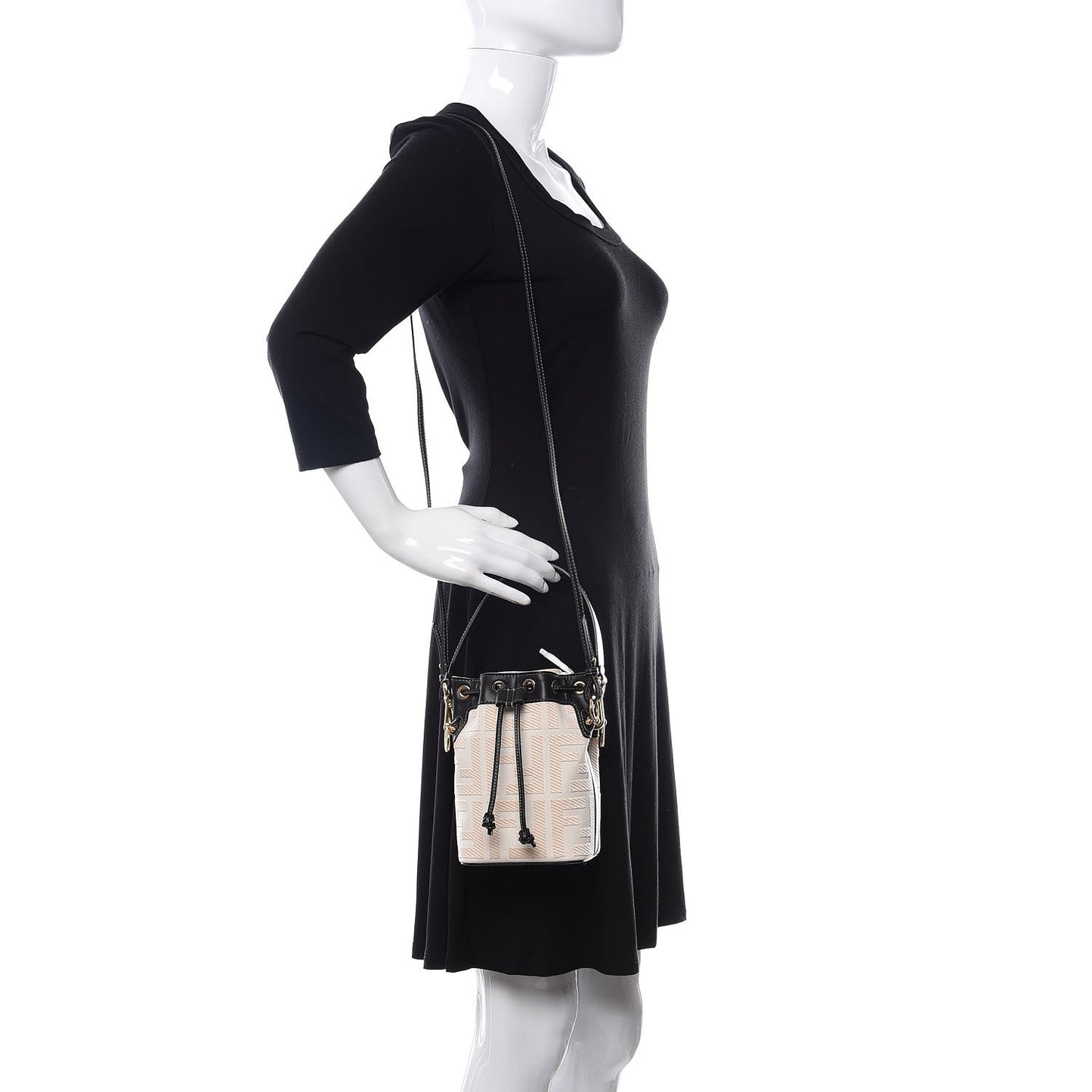 Canvas Vitello King F is Fendi FF Embroidered Mini Mon Tresor Bucket Bag Grezzo Black