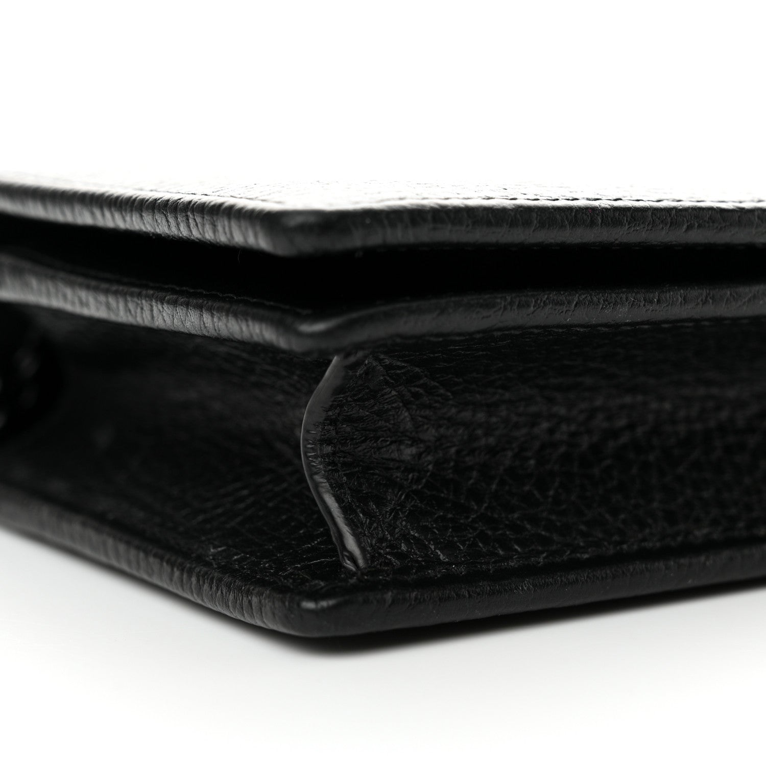 Gucci Dollar Calfskin Enamel Monochrome Mini GG Marmont Chain Wallet Black 9 of 11