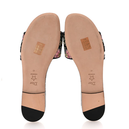Christian Dior Canvas Embroidered Dway Mules Slide Sandals 41 Black Multicolor 6 of 9