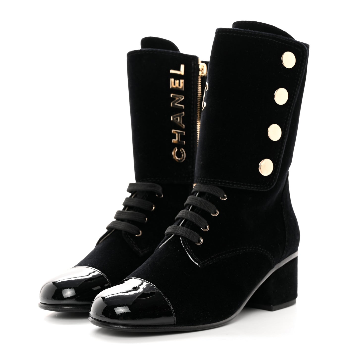 Suede Patent Calfskin Cap Toe Womens CC Boots 38 Black