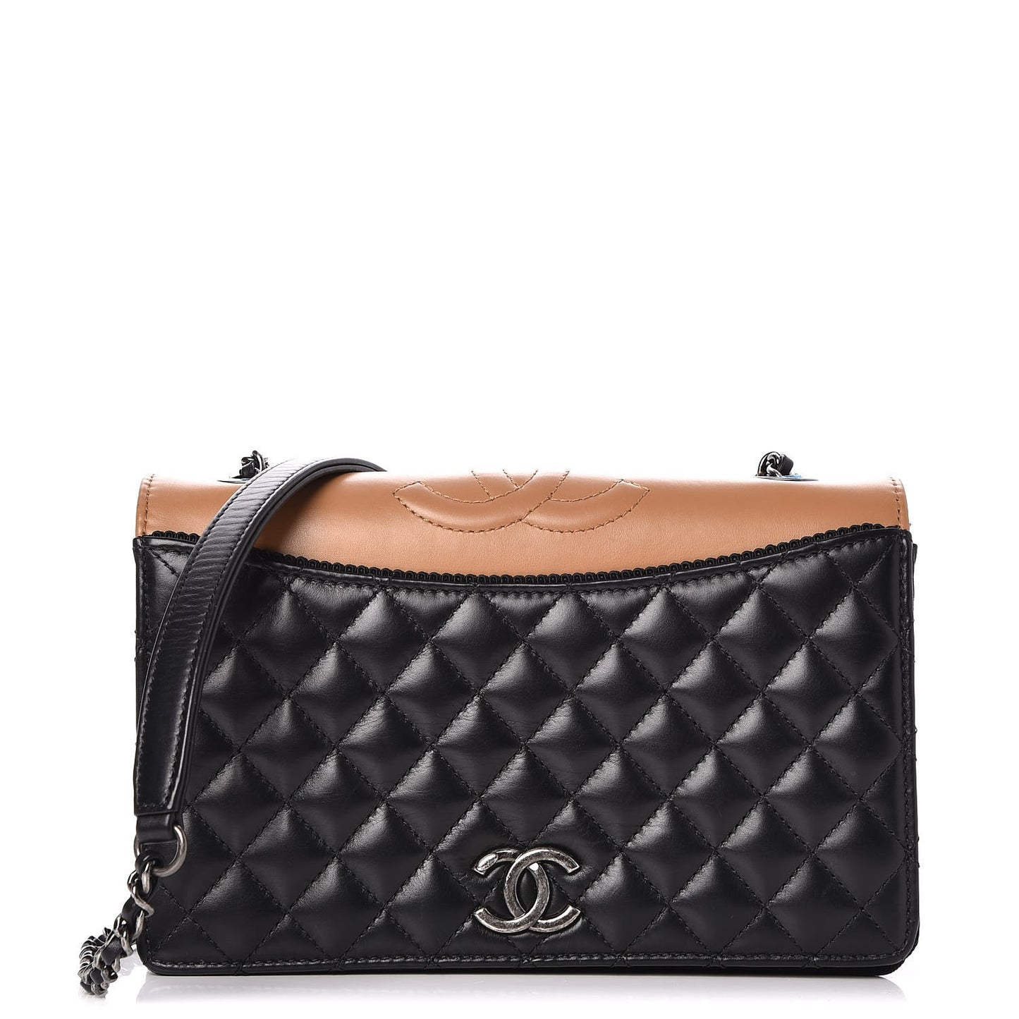 Calfskin Quilted Small Ballerine Flap Black Beige