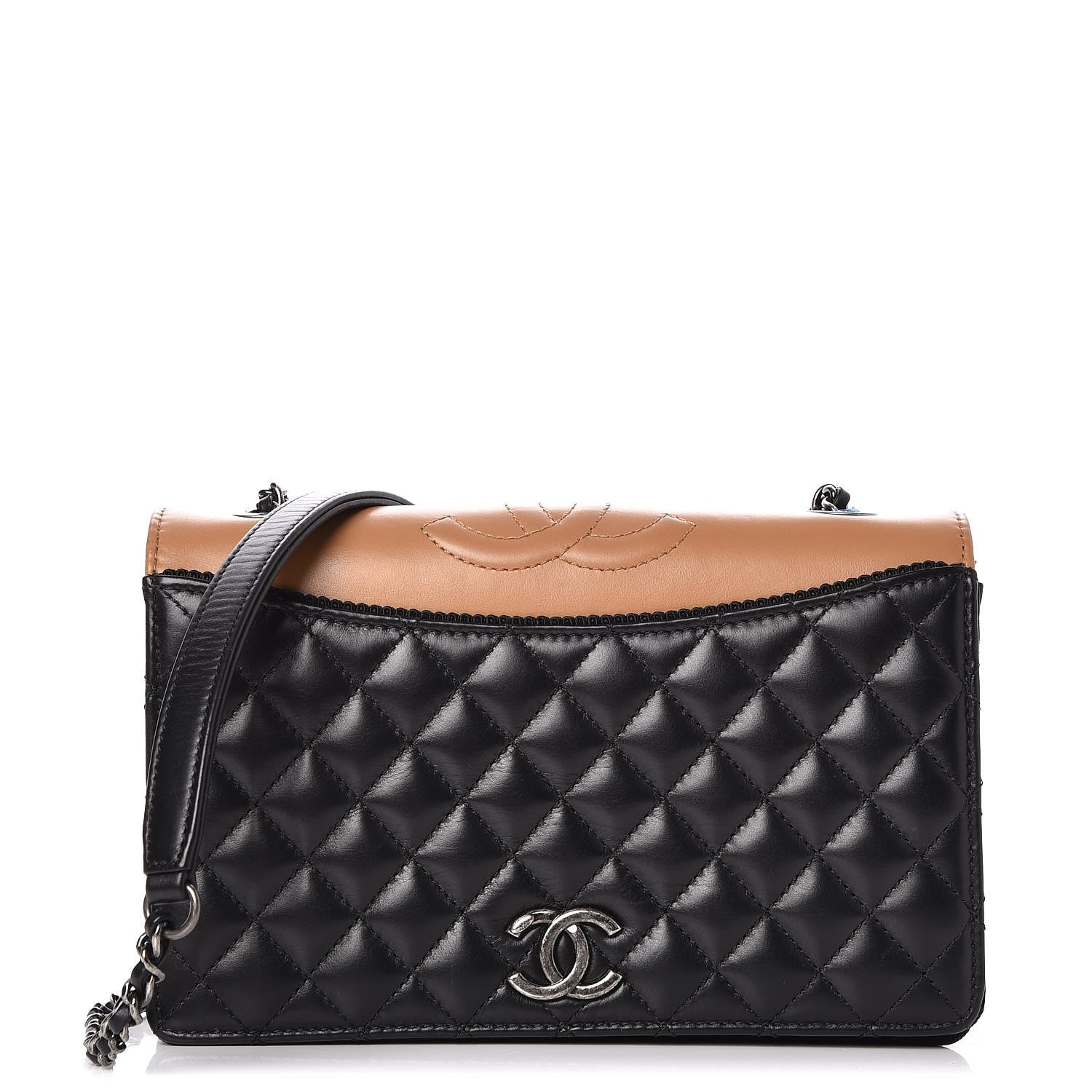 Chanel Calfskin Quilted Small Ballerine Flap Black Beige 1 of 10
