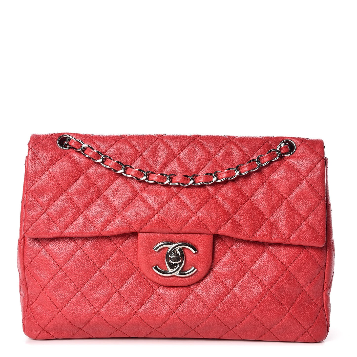 Washed Caviar Quilted Maxi Single Flap Fuchsia